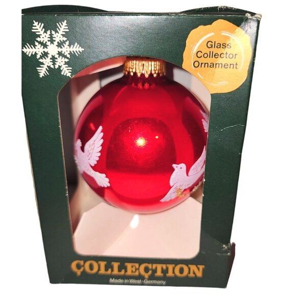 Vintage Red Glass Ornament With White Dove Design Made In West Germany - Picture 2 of 9